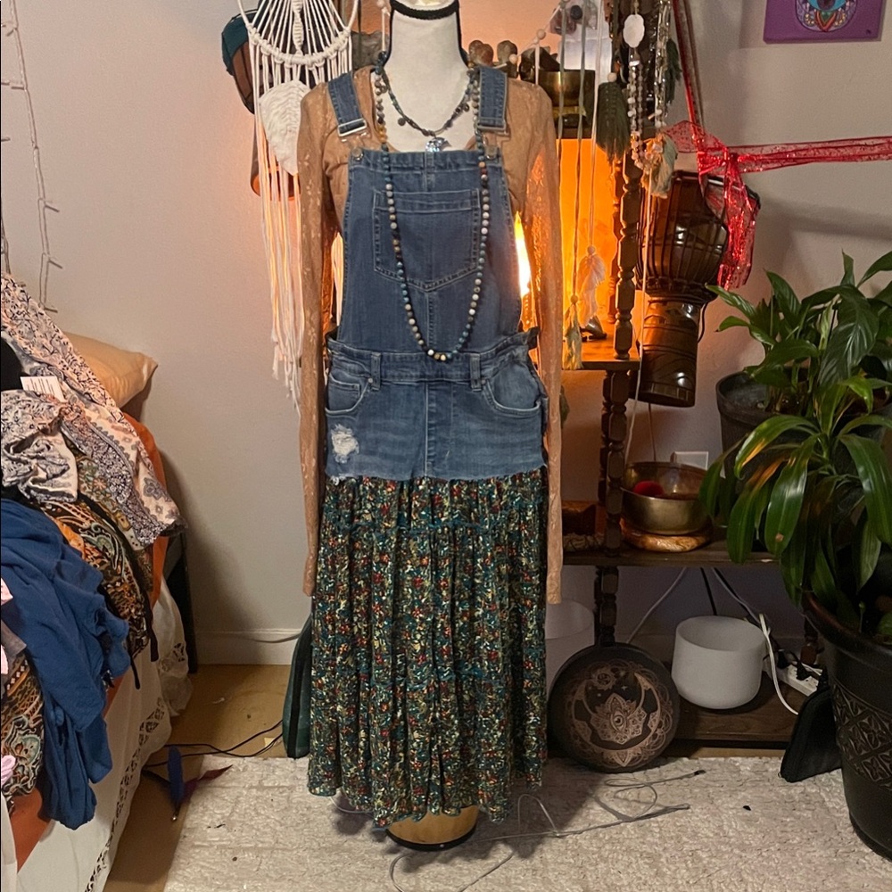 Bohemian Upcycled Overall Dress